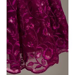 Babyhug Mesh Woven Sleeveless Party Dress with Floral Embroidery & Bow Applique - Wine