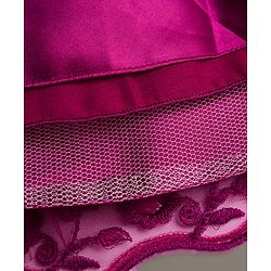 Babyhug Mesh Woven Sleeveless Party Dress with Floral Embroidery & Bow Applique - Wine