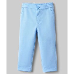 Babyhug Knit Full Sleeves Solid Party Shirt & Trouser with Attached Waistcoat Bow & Cap - Light Blue