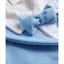 Babyhug Knit Full Sleeves Solid Party Shirt & Trouser with Attached Waistcoat Bow & Cap - Light Blue