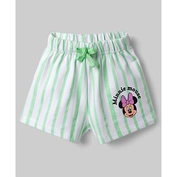 Babyhug Disney 100% Cotton Knit Half Frill Sleeves T-Shirt & Shorts Set With Front & Back Minnie Mouse Graphics With Foil Detailing - White & Light Green
