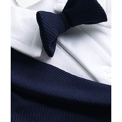 Babyhug Knit Full Sleeves 3 Piece Party Suit With Bow & Cap - Navy Blue