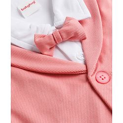 Babyhug Knit Full Sleeves Solid Party Shirt & Trouser with Attached Waistcoat Bow & Cap - Peach
