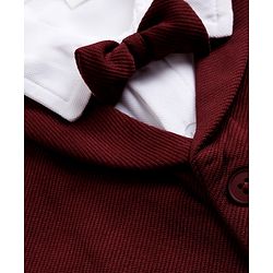 Babyhug Knit Full Sleeves Solid Shirt & Trouser with Bow & Cap - Wine