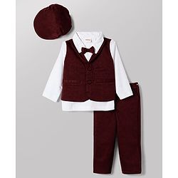 Babyhug Knit Full Sleeves Solid Shirt & Trouser with Bow & Cap - Wine