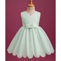 Babyhug Woven Sleeveless Party Dress with Bow Applique & Cotton Lining - Mint