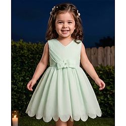 Babyhug Woven Sleeveless Party Dress with Bow Applique & Cotton Lining - Mint