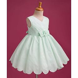 Babyhug Woven Sleeveless Party Dress with Bow Applique & Cotton Lining - Mint