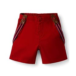 Babyhug Cotton Woven Half Sleeves Printed Shirt & Shorts with Bow & Suspender - Navy Blue & Maroon
