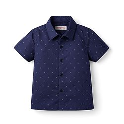 Babyhug Cotton Woven Half Sleeves Printed Shirt & Shorts with Bow & Suspender - Navy Blue & Maroon