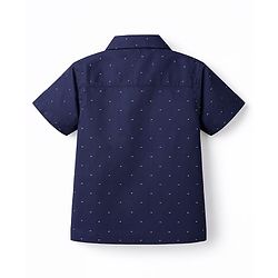 Babyhug Cotton Woven Half Sleeves Printed Shirt & Shorts with Bow & Suspender - Navy Blue & Maroon