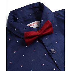Babyhug Cotton Woven Half Sleeves Printed Shirt & Shorts with Bow & Suspender - Navy Blue & Maroon