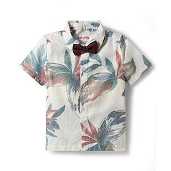 Babyhug Cotton Woven Half Sleeves Tropical Theme Printed Party Shirt & Shorts Set With Suspender & Bow - Multicolor