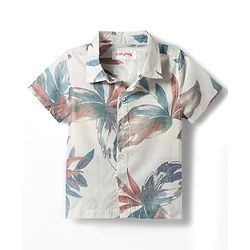 Babyhug Cotton Woven Half Sleeves Tropical Theme Printed Party Shirt & Shorts Set With Suspender & Bow - Multicolor