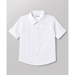 Babyhug Cotton Satin Woven Full Sleeves Pintuck Solid Shirt with Bow - White