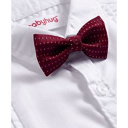 Babyhug Cotton Satin Woven Full Sleeves Pintuck Solid Shirt with Bow - White
