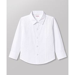 Babyhug Cotton Satin Woven Full Sleeves Pintuck Solid Shirt with Bow - White