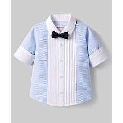 Babyhug Cotton Woven Full Sleeves Printed Pintuck Party Shirt With Bow - White