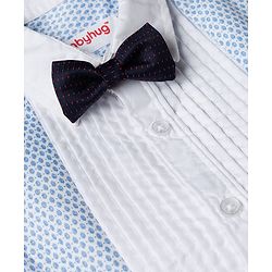 Babyhug Cotton Woven Full Sleeves Printed Pintuck Party Shirt With Bow - White