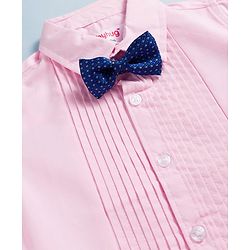 Babyhug Cotton Satin Woven Full Sleeves Pintuck Solid Shirt with Bow - Pink