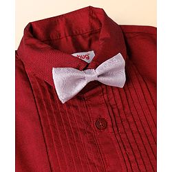 Babyhug Cotton Satin Woven Full Sleeves Pintuck Solid Shirt with Bow - Red