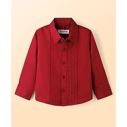 Babyhug Cotton Satin Woven Full Sleeves Pintuck Solid Shirt with Bow - Red