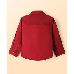 Babyhug Cotton Satin Woven Full Sleeves Pintuck Solid Shirt with Bow - Red