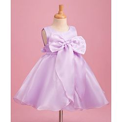 Babyhug Woven Sleeveless Party Dress with Bow Applique Cotton Lining & Pearl Detailing - Purple