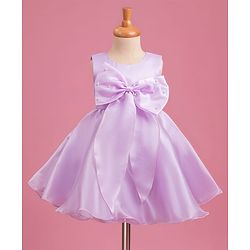 Babyhug Woven Sleeveless Party Dress with Bow Applique Cotton Lining & Pearl Detailing - Purple