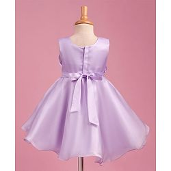 Babyhug Woven Sleeveless Party Dress with Bow Applique Cotton Lining & Pearl Detailing - Purple