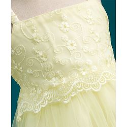 Babyhug Mesh Woven Sleeveless Party Dress with Floral Embroidery - Yellow