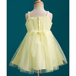 Babyhug Mesh Woven Sleeveless Party Dress with Floral Embroidery - Yellow
