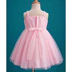 Babyhug Mesh Woven Sleeveless Party Dress with Floral Embroidery - Yellow