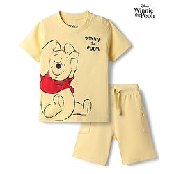 Babyhug Disney 100% Cotton Knit Half Sleeves T-Shirt & Shorts Set With Winnie The Pooh Graphics - Yellow