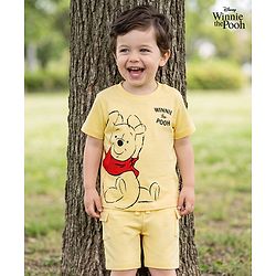 Babyhug Disney 100% Cotton Knit Half Sleeves T-Shirt & Shorts Set With Winnie The Pooh Graphics - Yellow