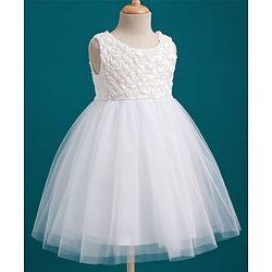 Babyhug Mesh Woven Sleeveless Party Dress with Corsage - White