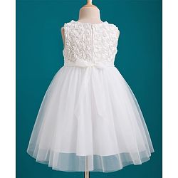 Babyhug Mesh Woven Sleeveless Party Dress with Corsage - White