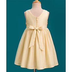 Babyhug Mesh Woven Sleeveless Shimmer Party Dress with Sequinned Bow Applique - Golden