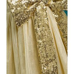 Babyhug Mesh Woven Sleeveless Shimmer Party Dress with Sequinned Bow Applique - Golden