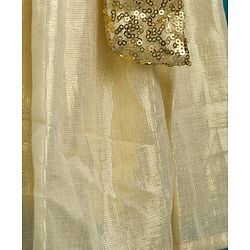 Babyhug Mesh Woven Sleeveless Shimmer Party Dress with Sequinned Bow Applique - Golden