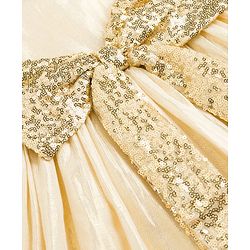 Babyhug Mesh Woven Sleeveless Shimmer Party Dress with Sequinned Bow Applique - Golden