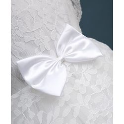 Babyhug Lace Woven Cap Sleeves Party Dress With Satin Bow Applique & Cotton Lining - White
