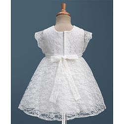 Babyhug Lace Woven Cap Sleeves Party Dress With Satin Bow Applique & Cotton Lining - White
