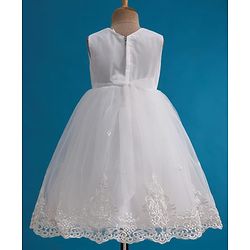 Babyhug Mesh Woven Sleeveless 5 Layer Embroidered Party Gown with Yoke Pleating & Corsage Detailing - White