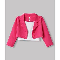 Babyhug Scuba Knit Full Sleeves Solid Jacket & Pleated Skirt With Inner Tee - Pink
