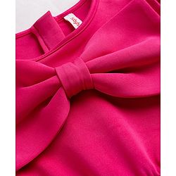 Babyhug Scuba Woven Half Sleeves Solid Colour Jumpsuit With Bow Applique - Fuchsia