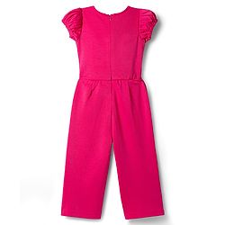 Babyhug Scuba Woven Half Sleeves Solid Colour Jumpsuit With Bow Applique - Fuchsia