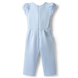 Babyhug Scuba Woven Half Sleeves Party Jumpsuit With Bow Applique - Light Blue