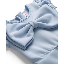 Babyhug Scuba Woven Half Sleeves Party Jumpsuit With Bow Applique - Light Blue