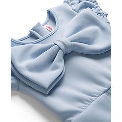 Babyhug Scuba Woven Half Sleeves Party Jumpsuit With Bow Applique - Light Blue